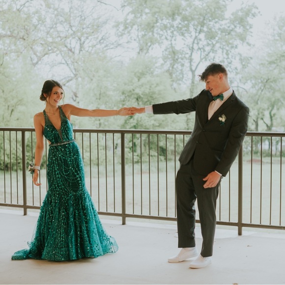 Ellie Wilde Teal Sequin Prom Dress - Picture 3 of 7